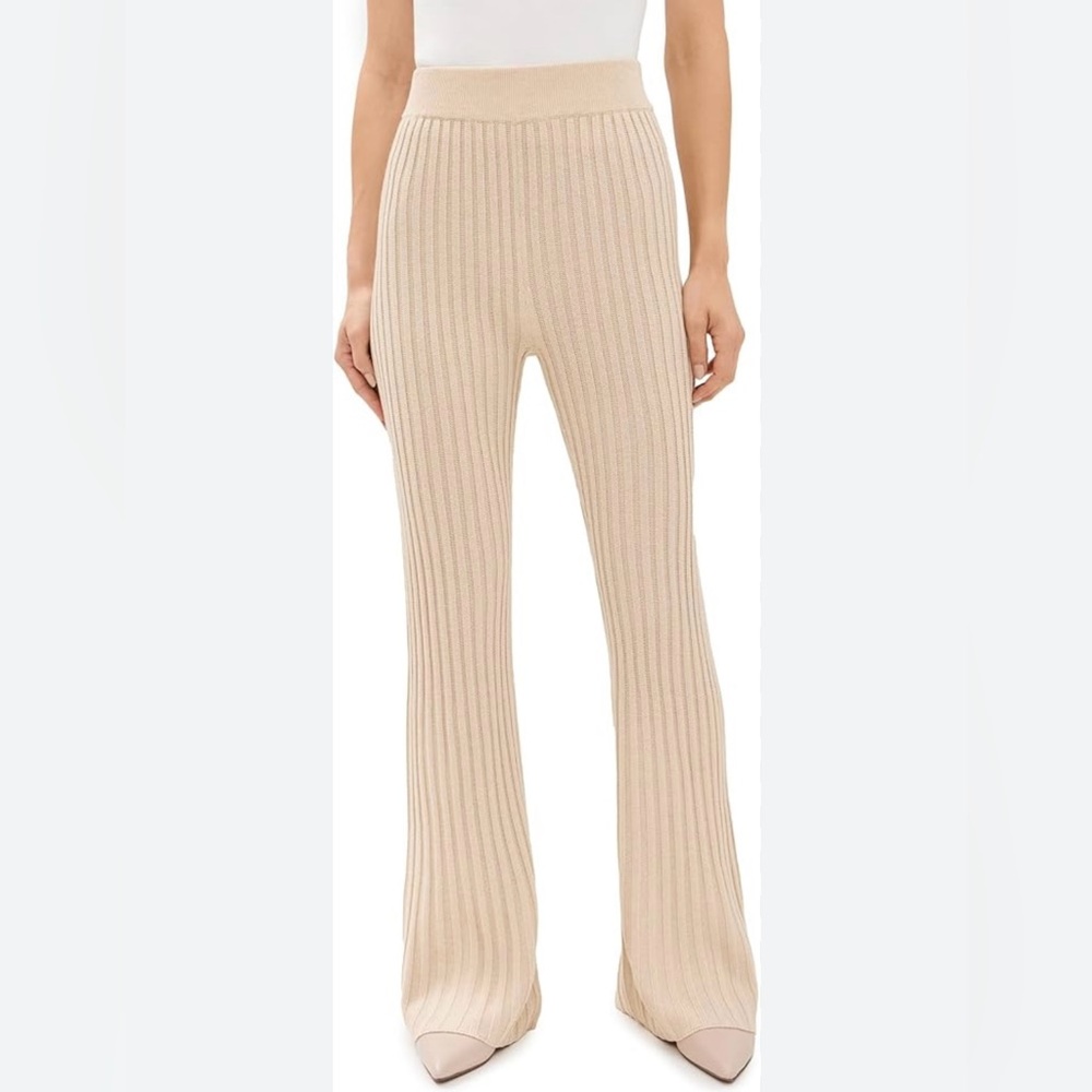 POL Cream Knit Ribbed Flare Trouser Pants